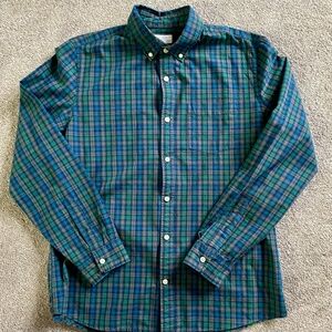 Mens GAP Slim Fit Long Sleeve Button Large Shirt blue green plaid cotton
